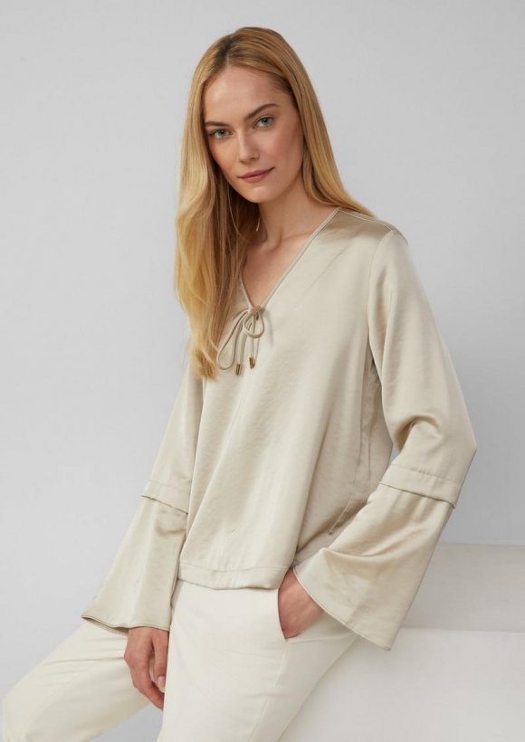s.Oliver Satinbluse mit Volantärmeln und Bindedetail - beige