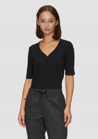 s.Oliver Rippshirt mit Henley-Ausschnitt - schwarz