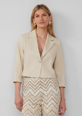 s.Oliver Cropped Blazer aus Leinenmix - helles beige