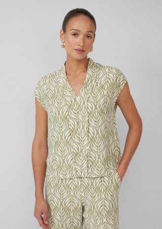 s.Oliver Ärmellose Bluse mit All-over-Print - helles olivgrün