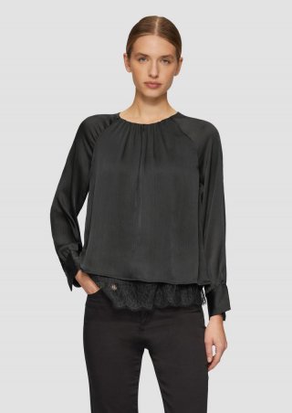 s.Oliver Festive Viskosebluse mit Struktur und Raglanärmeln - schwarz