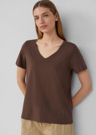 s.Oliver T-Shirt mit V-Ausschnitt - mokka