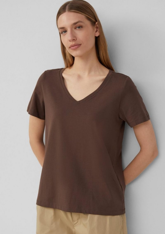 s.Oliver T-Shirt mit V-Ausschnitt - mokka