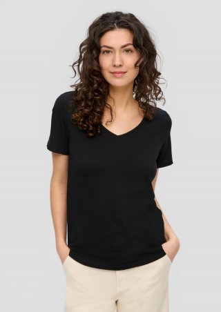 s.Oliver T-Shirt mit Flammgarnstruktur - schwarz