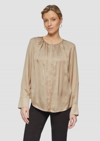 s.Oliver Satinbluse mit Raffung und verdeckter Knopfleiste - beige
