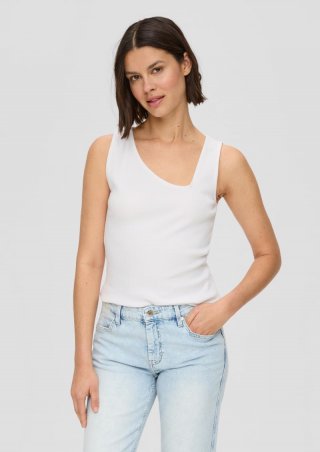 s.Oliver Jersey-Top mit asymmetrischem Ausschnitt - weiß
