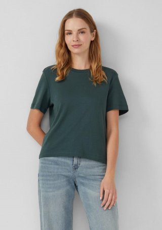 s.Oliver Verkürztes T-Shirt aus Interlockjersey - tannengrün