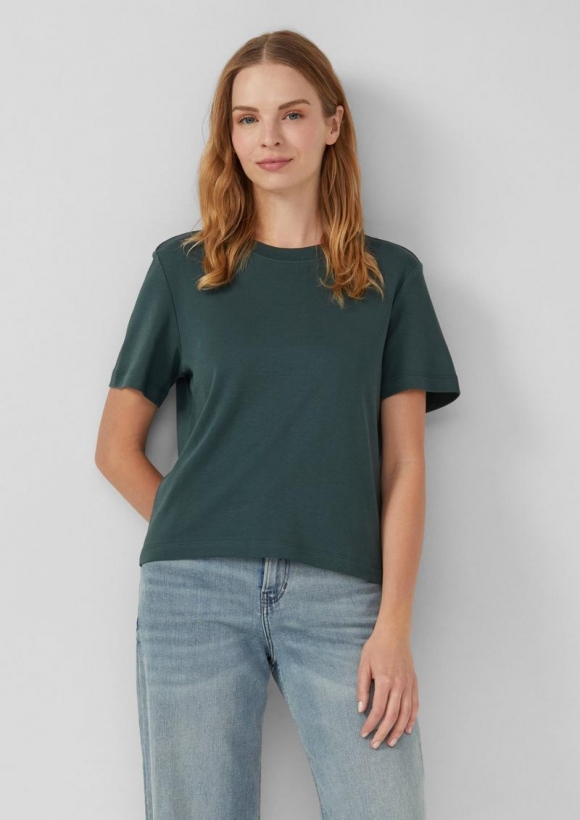 s.Oliver Verkürztes T-Shirt aus Interlockjersey - tannengrün