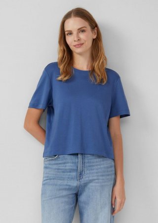 s.Oliver Verkürztes T-Shirt aus Interlockjersey - royalblau