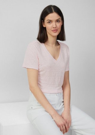 s.Oliver T-Shirt aus Leinen mit V-Ausschnitt - zartrosa
