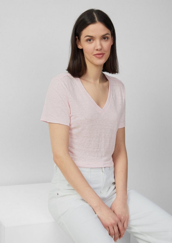 s.Oliver T-Shirt aus Leinen mit V-Ausschnitt - zartrosa