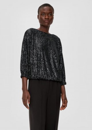s.Oliver Pailletten-Bluse - schwarz
