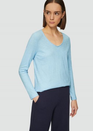 s.Oliver Langarmshirt aus Slub Yarn mit Rollkanten am Ausschnitt - hellblau