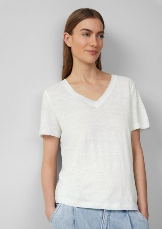 s.Oliver T-Shirt aus Leinen mit V-Ausschnitt - weiß