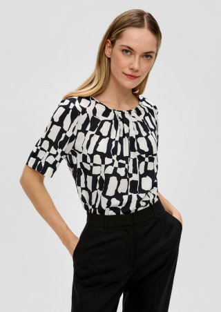 s.Oliver Gemusterte Bluse mit Falten-Details - schwarz
