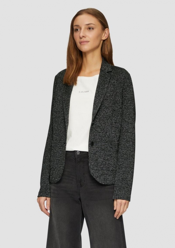 s.Oliver Blazer mit meliertem Muster im Slim Fit - schwarz