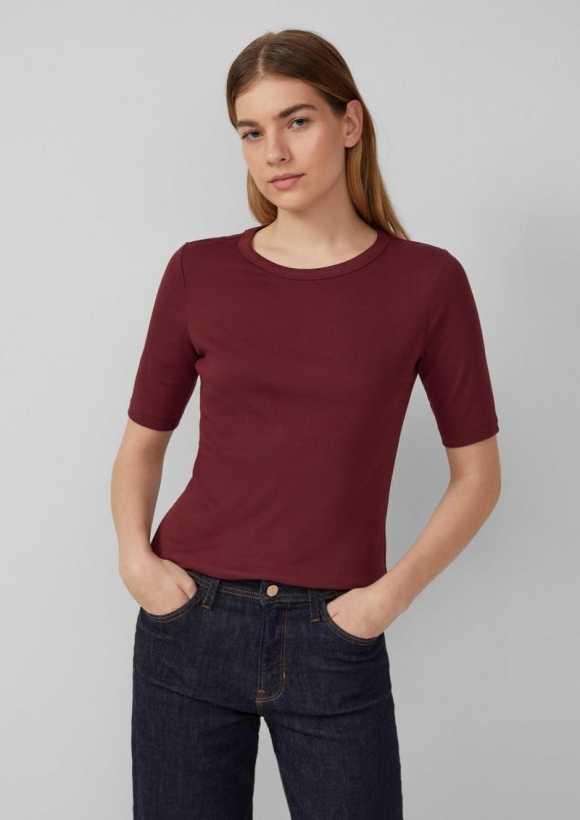 s.Oliver Bequemes Jerseyshirt mit Rippblende - bordeaux