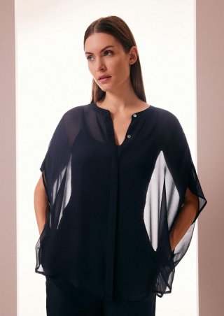 s.Oliver Transparente Poncho-Bluse aus Chiffon - navy