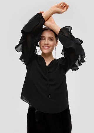 s.Oliver Chiffonbluse mit Rüschen-Ärmeln - schwarz