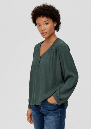 s.Oliver Bluse mit gesmokten Details - tannengrün