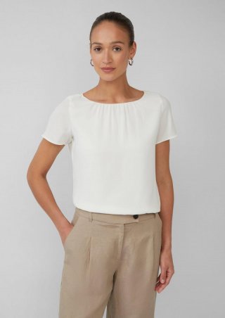 s.Oliver Bluse mit Viskosefutter und Rundhalsausschnitt - creme