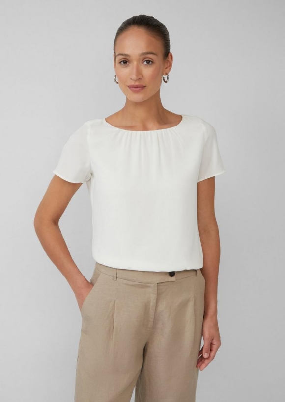 s.Oliver Bluse mit Viskosefutter und Rundhalsausschnitt - creme
