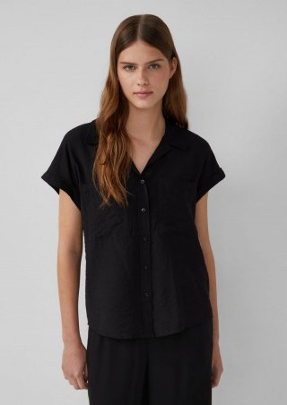 s.Oliver Bluse aus strukturiertem Viskosemix mit aufgesetzter Tasche - schwarz