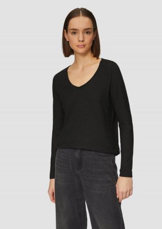 s.Oliver Langarmshirt aus Slub Yarn mit Rollkanten am Ausschnitt - schwarz