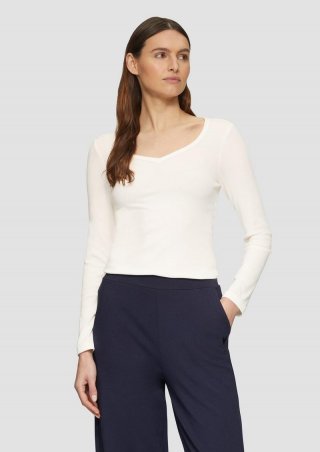 s.Oliver Feines Jersey-Longsleeve mit Rippstruktur - creme