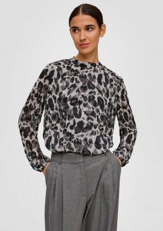 s.Oliver Gemusterte Chiffonbluse mit Stehkragen - natur
