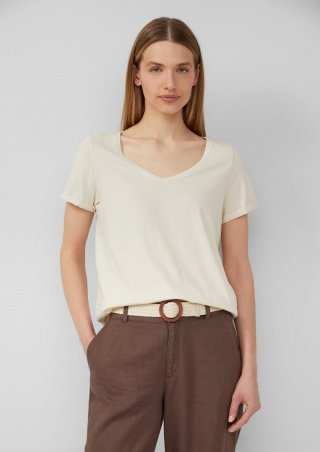 s.Oliver Weiches T-Shirt aus Baumwolle mit V-Ausschnitt - beige