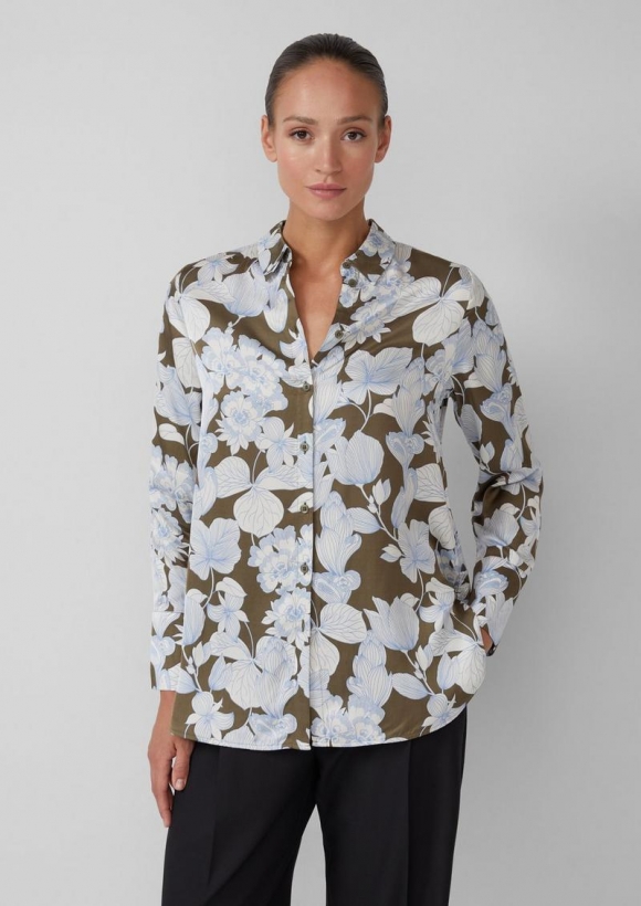 s.Oliver Bluse mit floralem All-over-Muster - olivgrün