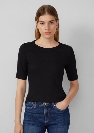 s.Oliver Bequemes Jerseyshirt mit Rippblende - schwarz