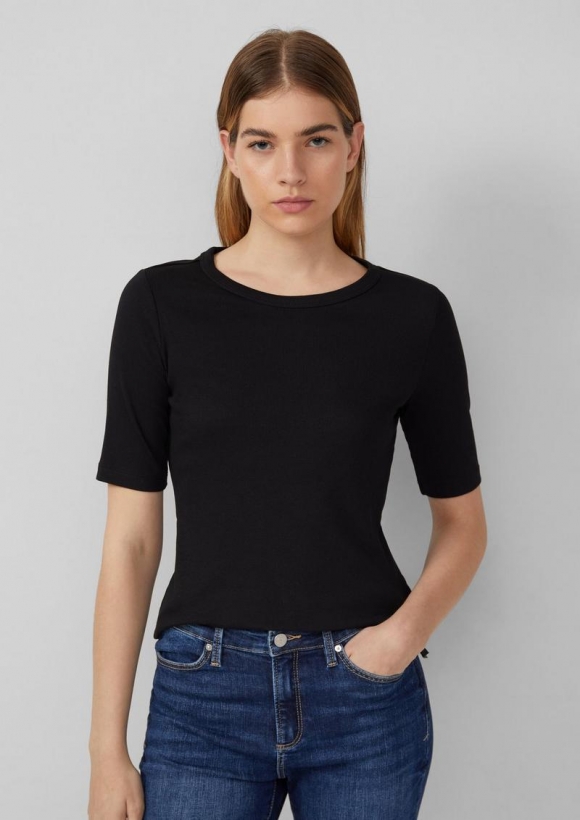 s.Oliver Bequemes Jerseyshirt mit Rippblende - schwarz