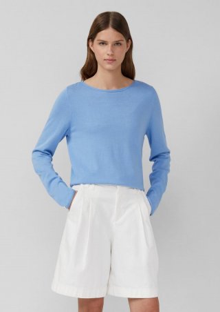 s.Oliver Weicher Feinstrickpullover mit Rollkanten - hellblau
