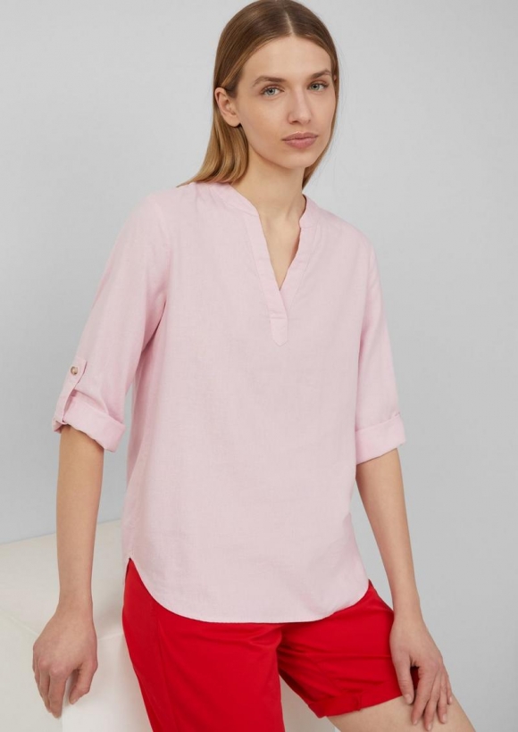 s.Oliver Leinenmix-Bluse mit Turn-up - zartrosa