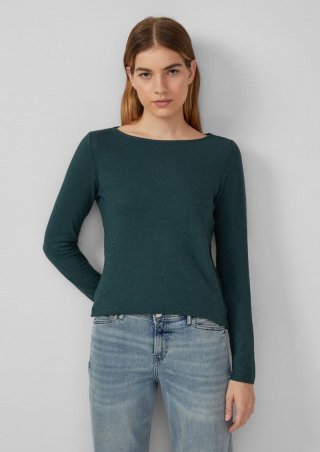 s.Oliver Slim-Fit-Longsleeve aus Baumwollslub mit U-Boot-Ausschnitt - tannengrün