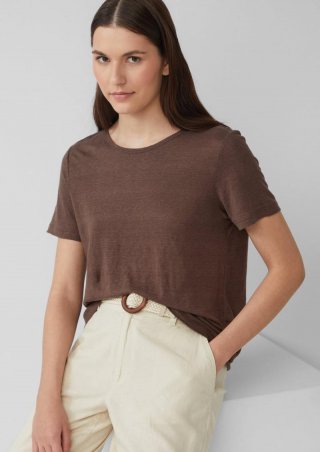 s.Oliver Jersey-T-Shirt aus Leinen - mokka