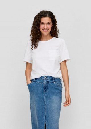 s.Oliver Meliertes T-Shirt mit fixiertem Ärmel-Umschlag und Brusttasche - weiß