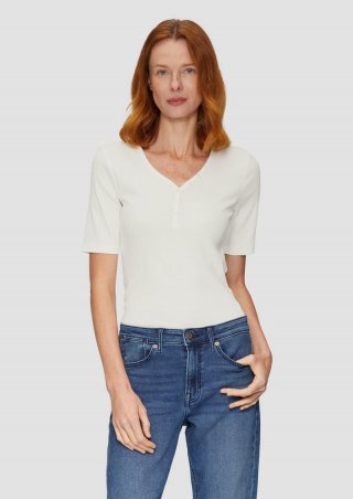 s.Oliver Rippshirt mit Henley-Ausschnitt - ecru