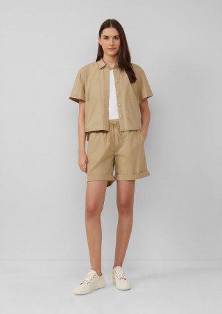 s.Oliver Verkürzte Hemdbluse im Relaxed Fit mit aufgesetzten Taschen - hellbraun