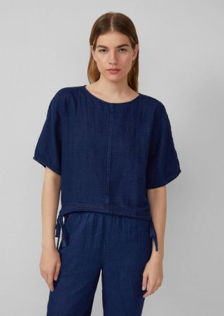s.Oliver Indigo dyed Bluse mit kurzen Fledermausärmeln - blau