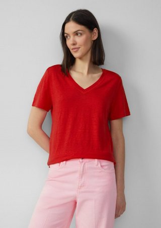 s.Oliver T-Shirt aus Leinen mit V-Ausschnitt - rot