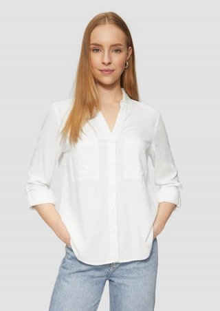 s.Oliver Viskosebluse mit Turn-up und aufgesetzten Taschen - ecru