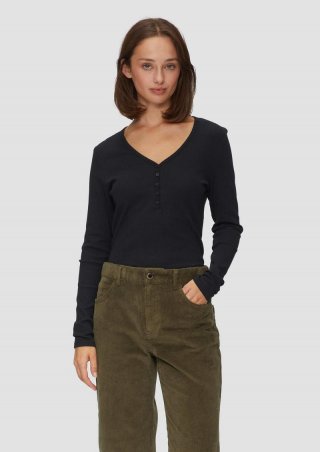 s.Oliver Stretchiges Longsleeve mit Henleyausschnitt - schwarz