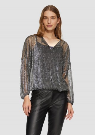 s.Oliver Transparente Meshbluse mit Glitzergarn und überschnittenen Schultern - schwarz