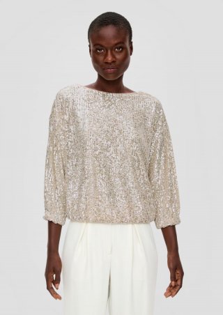 s.Oliver Pailletten-Bluse - helles beige