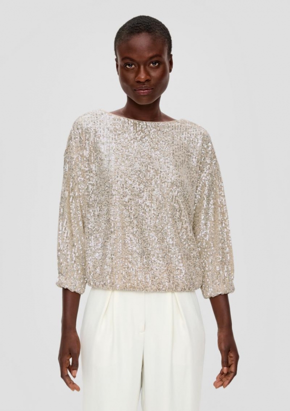 s.Oliver Pailletten-Bluse - helles beige