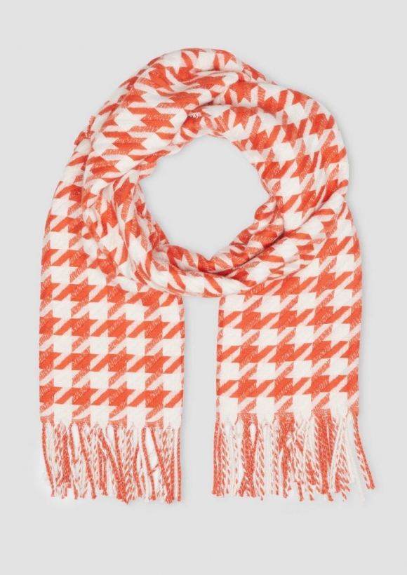 s.Oliver Schal mit Hahnentritt-Muster und Fransen - orange