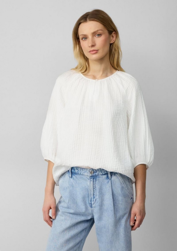 s.Oliver Strukturierte Relaxed-Fit-Bluse mit Raffungen und Raglanärmeln - creme